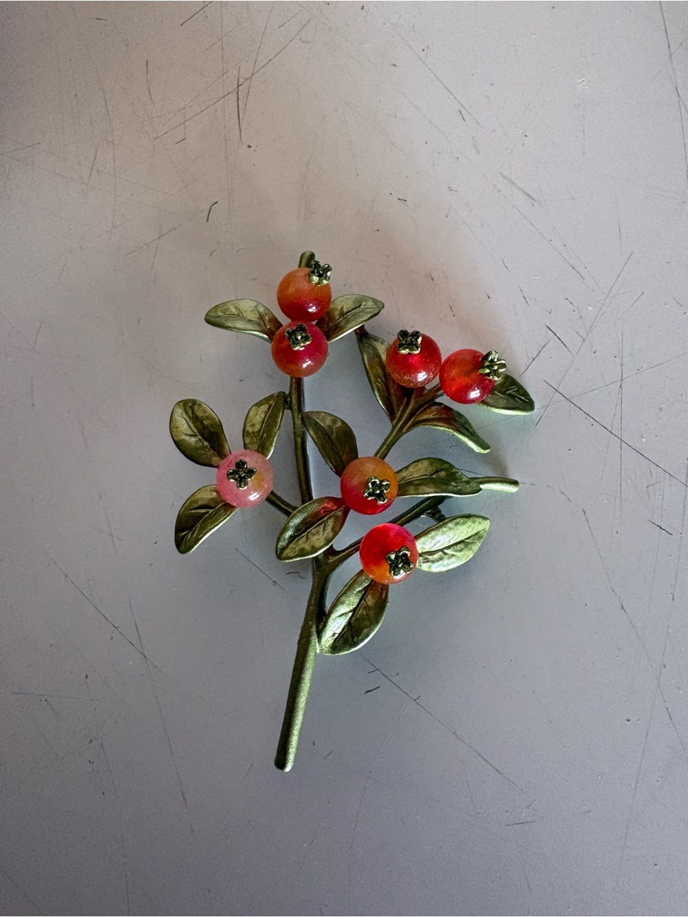 Vintage Red and Green Berry Branch Brooch